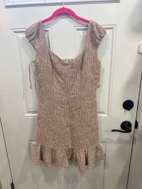 Anatomie Pink and Cream Tweed Ruffle-Hem Dress